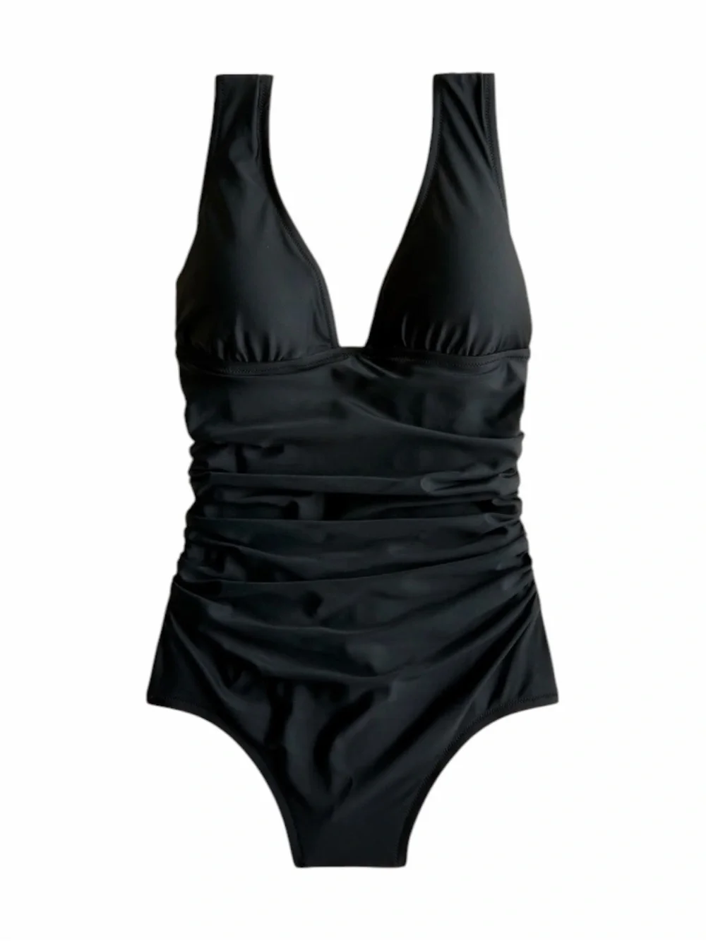 NWOT-J. CREWBlack V-Neck ruched One-Piece Swimsuit-size medium-MSRP $128